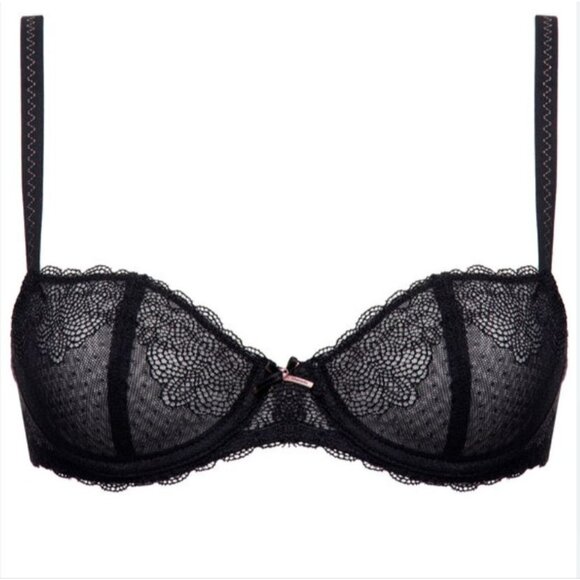Chantelle Le Marais Balcony Black Lace Bra 36C C27350 - Picture 1 of 5